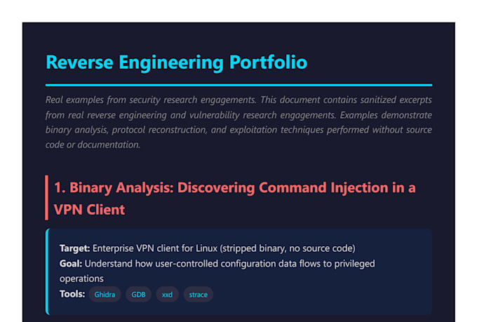 reverse engineer your binary, protocol, or compiled code